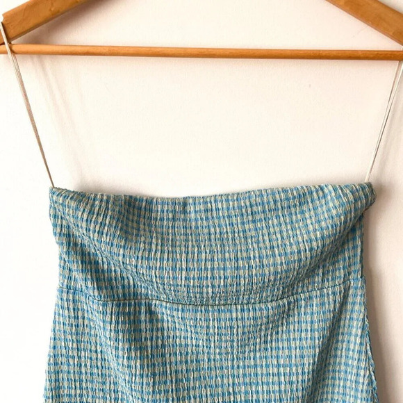 Aritzia Wilfred Attention Smocked Strapless Mini Tube Dress Blue Size Small - Picture 3 of 6